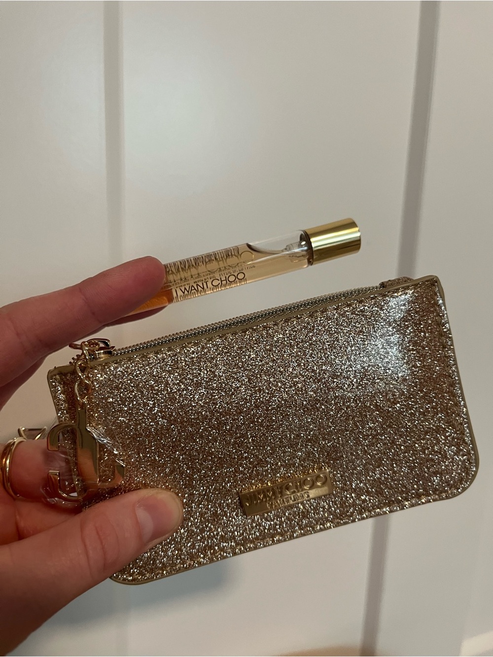 Jimmy Choo I Want Choo - Gold Glitter Card Holder with Keyring